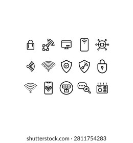 Modern Collection of Line Icons for Network Security, Wireless Technology, and Data Protection