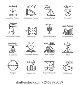 Moderne Kollektion der Mathematik Bildung Linear Icons 

