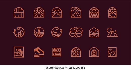 Modern Collection of Minimalist Landscape Icons and Brand Identity