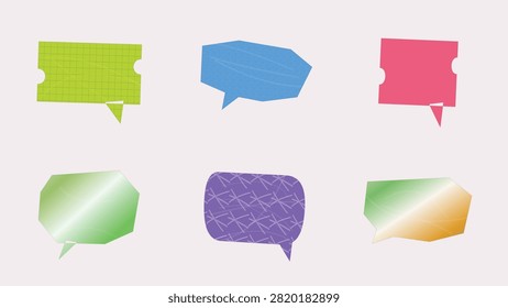 A modern collection of rectangular and polygonal speech bubbles with gradient fills, patterns, and subtle textures. Ideal for chat boxes, comic book text frames, social media templates, banners, website graphics, and creative vector illustrations.

#SpeechBubbles #VectorArt #GraphicDesign #TextFrames #ChatBox #GeometricDesign #VectorIllustration #DesignElements #CreativeAssets #PatternDesign