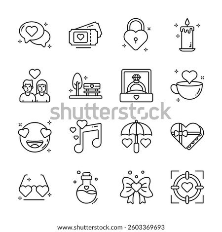Modern Collection of Romantic Valentine Line Style Icons 