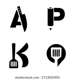 Modern collection of versatile letter and object combination logos, ideal for branding, apps, and creative businesses in culinary or educational sectors.