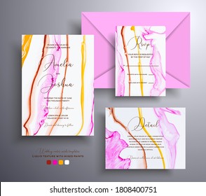 Colección moderna de invitaciones a bodas con un patrón de piedra. Cubiertas de vector mineral con efecto de mármol y lugar para el texto, rosa, amarillo y marrón. Diseñado para carteles, embalajes, etc.