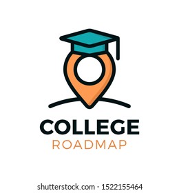 Modern college road map logo, a touch of flat design style. Simple minimalist