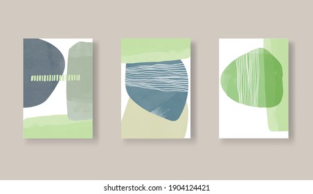 Modern color abstract art background set. Minimalist shape template collection. Set of creative hand painted illustrations for wall decoration, postcard or brochure cover design.