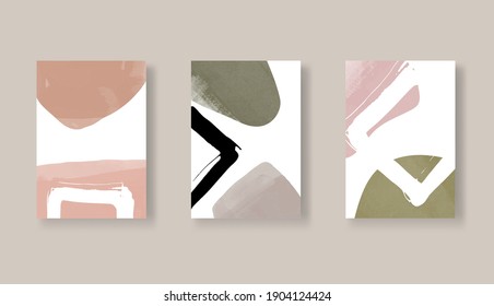 Modern color abstract art background set. Minimalist shape template collection. Set of creative hand painted illustrations for wall decoration, postcard or brochure cover design.