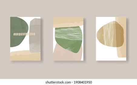 Conjunto de fondo de arte abstracto de color moderno. Colección de plantillas de forma minimalista. Conjunto de ilustraciones creativas pintadas a mano para la decoración de paredes, postales o diseño de portada.