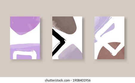 Conjunto de fondo de arte abstracto de color moderno. Colección de plantillas de forma minimalista. Conjunto de ilustraciones creativas pintadas a mano para la decoración de paredes, postales o diseño de portada.
