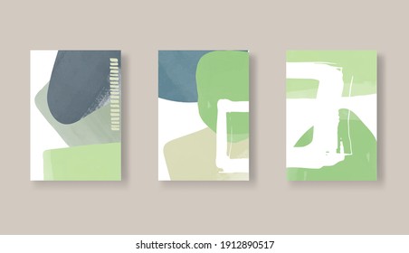 Modern color abstract art background set. Minimalist shape template collection. Set of creative hand painted illustrations for wall decoration, postcard or brochure cover design.