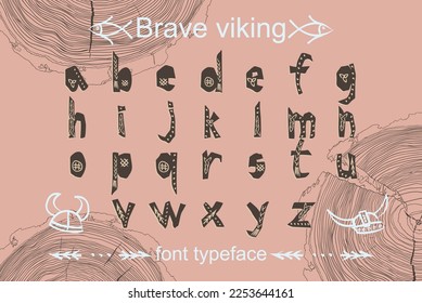 Modern color alphabet in paper cut style. Typography children viking theme slogan or poster. Scandinavian theme for great design, kids posters, t-shirt, font pattern Vector illustrations.