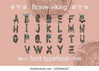 Modern color alphabet in paper cut style. Typography children viking theme slogan or poster. Scandinavian theme for great design, kids posters, t-shirt, font pattern Vector illustrations.