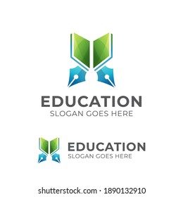 modern color book with pen for education logo design