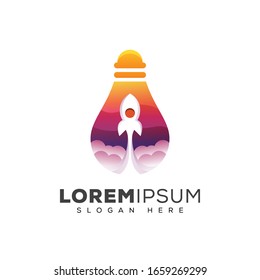 modern color bulb with rocket logo, business bright  launch logo design