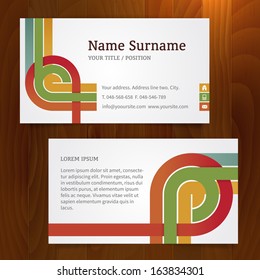 modern color business card template on wood background. Isolated from background. vector illustration.