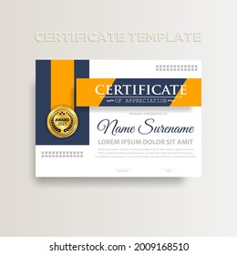 Modern color certificate template design. Certificate of Achievement with a gold badge. Vector Templates