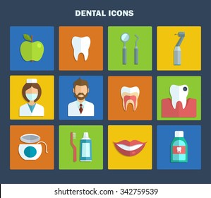 Modern color flat dental icons set