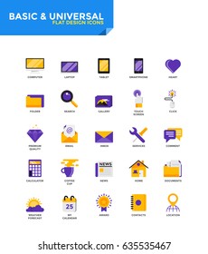 Modern Color Flat design icons for Basic and Universal. Icons for web and app design, easy to use and highly customizable. Vector