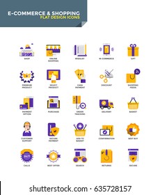 Modern Color Flat design icons for E-Commerce and Shopping. Icons for web and app design, easy to use and highly customizable. Vector