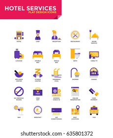 Modern Color Flat design icons for Hotel Services. Icons for web and app design, easy to use and highly customizable. Vector