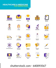 Modern Color Flat design icons for Healthcare and Medicine. Icons for web and app design, easy to use and highly customizable. Vector