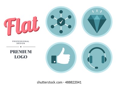 Modern color icon set flat style design. Vector round sign template for web page or logo