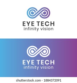 modern color infinity vision, technology visual logo can be used camera, spy, detective, cinematic symbol with two versions