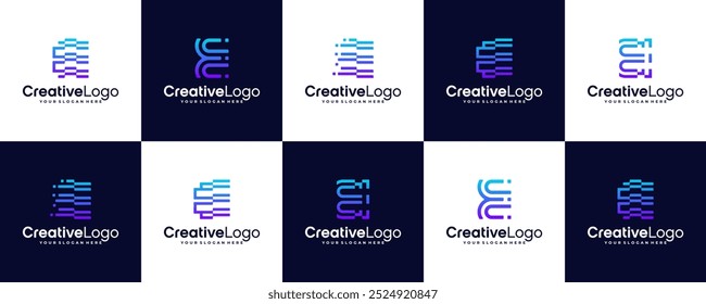 Modern color with initial letter E logo design, vector template set