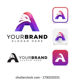 modern color initial letter A eagle logo design vector template