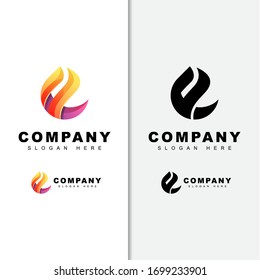 modern color letter F for flame or fire logo design two version