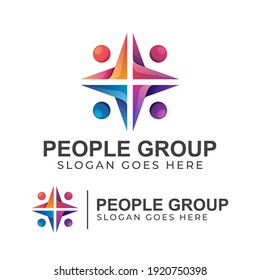 modern color logo of abstract people group, People human together family unity logo, community people care symbol