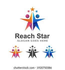 modern color logo of reach star or reaching dream, business success star kids logo