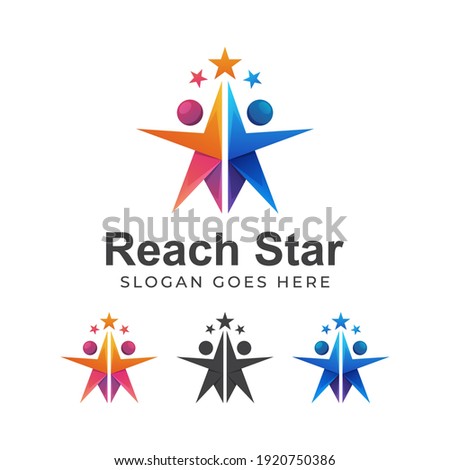 modern color logo of reach star or reaching dream, business success star kids logo