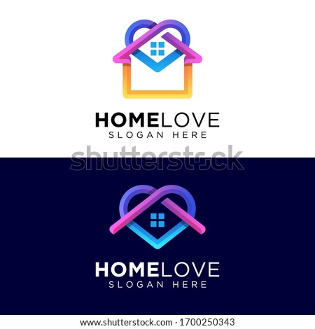 modern color love house or home love logo, stay home logo design vector template