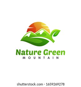 modern color nature green leaf with mountain logo design vector emplate