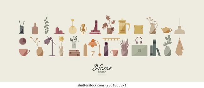 Modern color set of objects for 'Home' theme.
