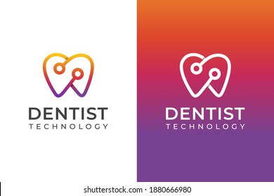 modern color technology dental clinic line art logo