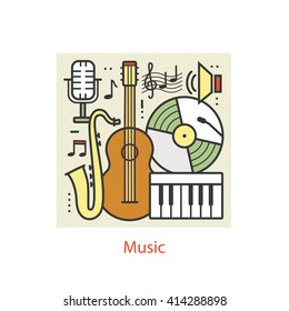 Modern color thin line art design music. Modern concept vectors collection, Flat Style. Logo Concepts  for Trendy Designs.  