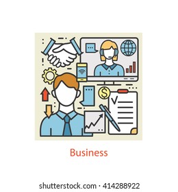 Modern color thin line art design for business and management. Modern concept vectors collection, Flat Style. Logo Concepts  for Trendy Designs. 