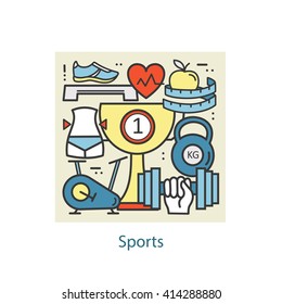 Modern color thin line concept  sports themes.  Art design vectors collection, Flat Style. Logo Concepts  for Trendy Designs.  