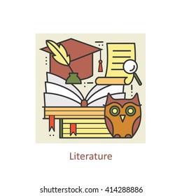 Modern color thin line concept literature and education, knowledge and study. Art design vectors collection, Flat Style. Logo Concepts  for Trendy Designs. 