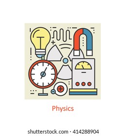 Modern color thin line concept of physics for school, university and training. Art design vectors collection, Flat Style. Logo Concepts  for Trendy Designs.  