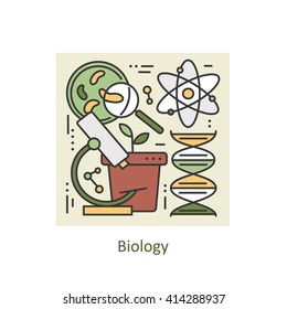 Modern color thin line concept of biology for school, university and training. Art design vectors collection, Flat Style. Logo Concepts  for Trendy Designs. 