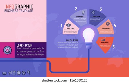 Modern color, Vector illustration idea light bulb infographic template for graphs, charts, diagrams. Business concept with 5 options, parts, steps, processes.