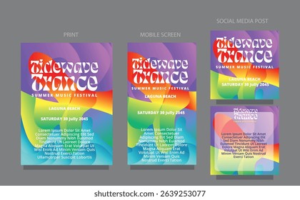 Modern Color Wave Flow. Vibrant Background for Summer Music Themes. fluid design template multiple platform for print, mobile screen and social media post vector illustration