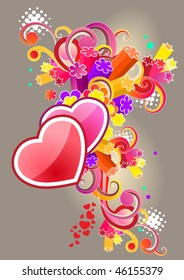 Modern colored background with heart and beautiful bright stylized ornament