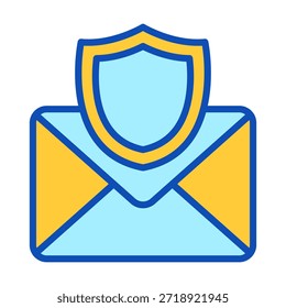 Icono coloreado moderno del escudo del email para la seguridad, la privacidad, la protección, y la comunicación segura en diseños digitales.