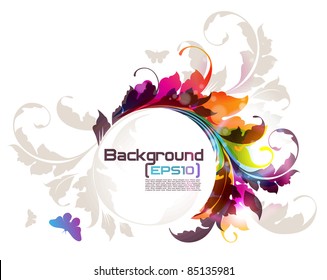 Modern colored frame with floral ornament and butterflies. EPS10