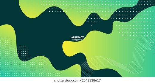 Fondo abstracto líquido de color moderno con combinación de gradiente verde amarillo suave sobre fondo verde oscuro. eps10