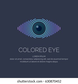 Modern colored logo eye in a futuristic style. Vector illustration on a dark background for advertising