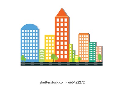 Modern colored (multicolored) city skyline on white background. Real estate business concept. City Skyline icon. 